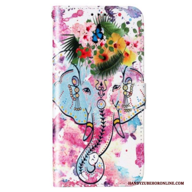 Custodia in pelle Samsung Galaxy S23 5G Elefante Tribale Con Cinturino