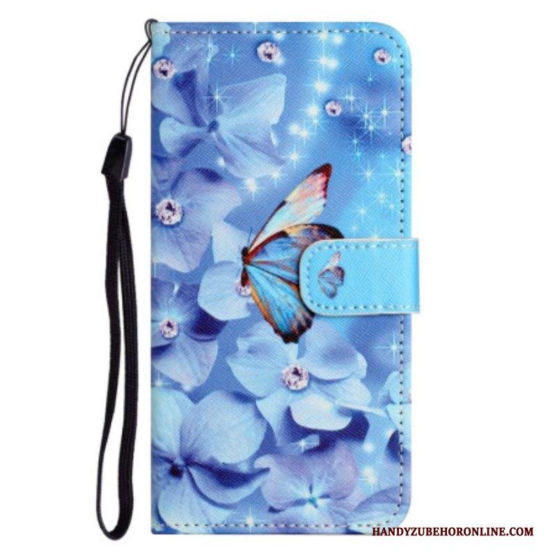 Custodia in pelle Samsung Galaxy S23 5G Farfalle Di Diamanti Strappy