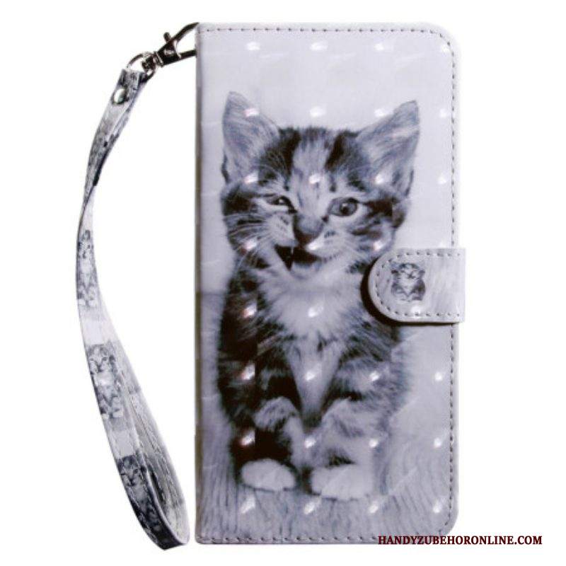 Custodia in pelle Samsung Galaxy S23 5G Gattino Grigio Con Cinturino