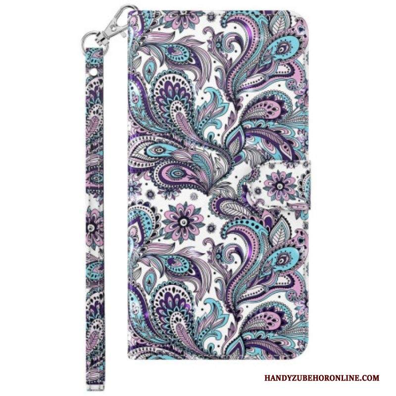 Custodia in pelle Samsung Galaxy S23 Ultra 5G Motivo Paisley Con Spalline