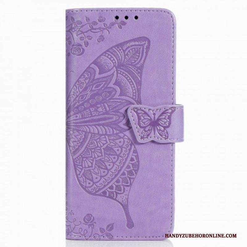 Custodia in pelle Samsung Galaxy Z Fold 3 5G Design A Farfalla Con Cordino