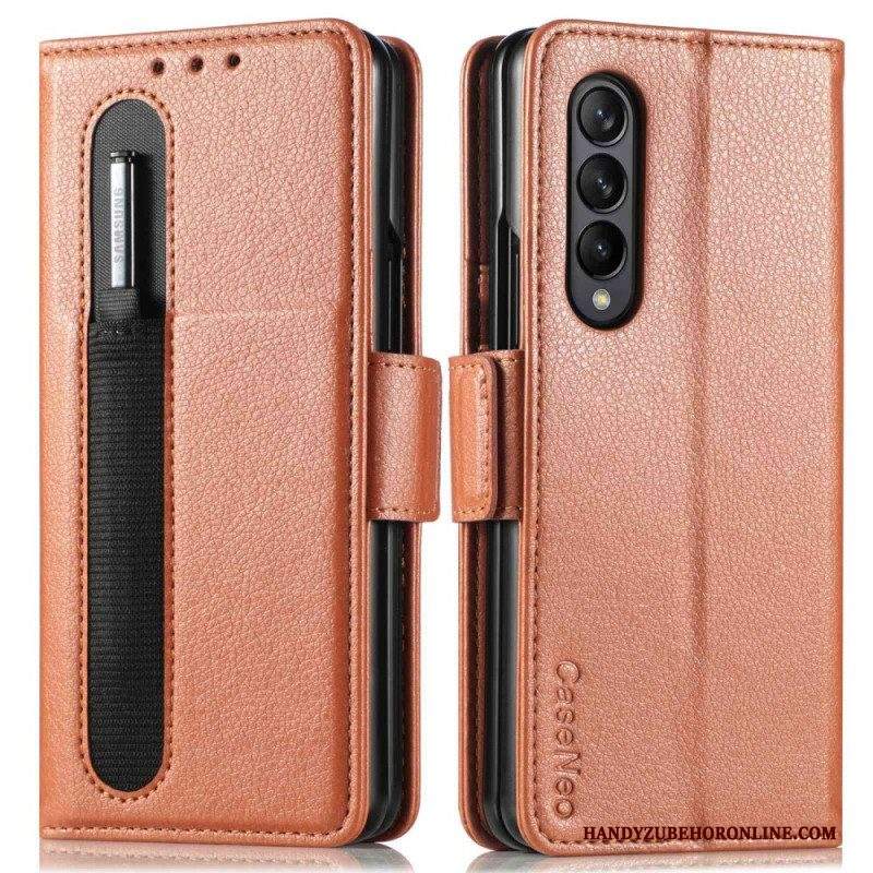 Custodia in pelle Samsung Galaxy Z Fold 4 Caseneo Slot Per Penna Litchi In Ecopelle