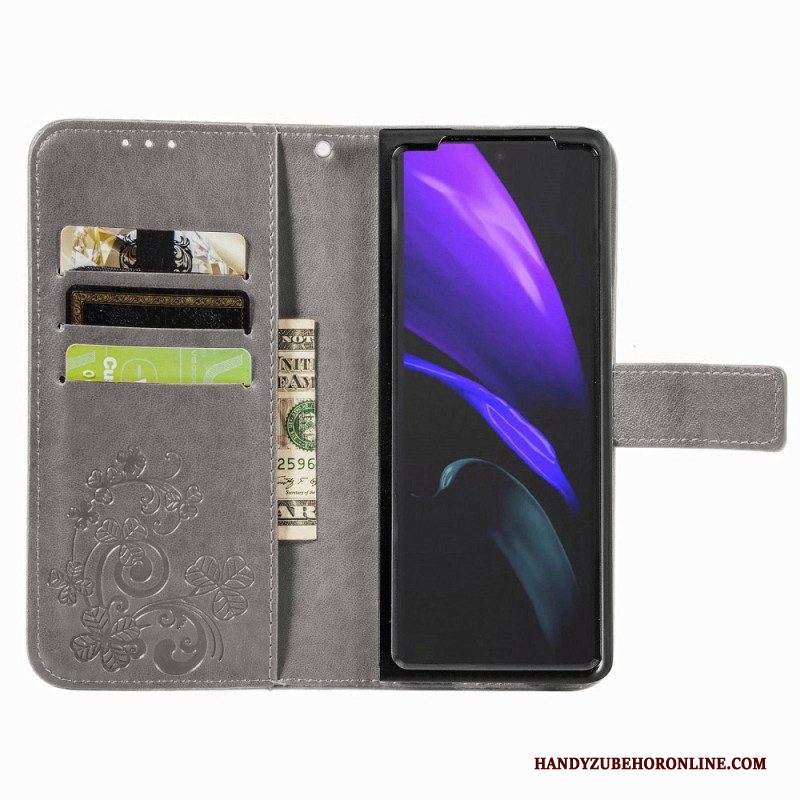 Custodia in pelle Samsung Galaxy Z Fold 4 Modello Di Trifogli Con Cinturino