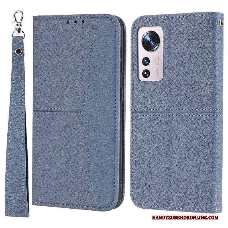 Custodia in pelle Xiaomi 12 Pro Stile In Pelle Intrecciata Con Cinturino