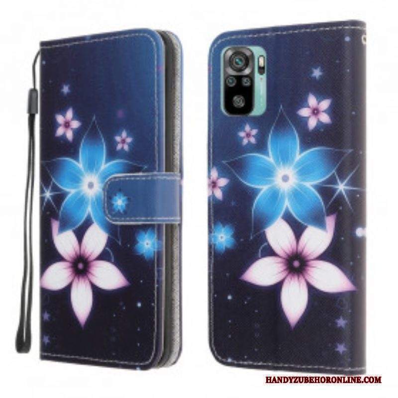 Custodia in pelle Xiaomi Redmi Note 10 / 10S Cinturino Lunare Fiori