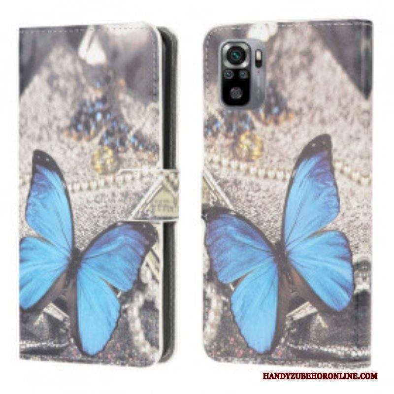 Custodia in pelle Xiaomi Redmi Note 10 / 10S Farfalla Blu