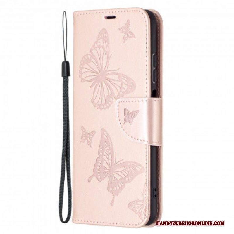 Custodia in pelle Xiaomi Redmi Note 10 / 10S Farfalle Stampate Strappy