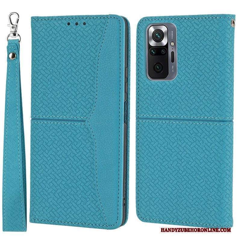 Custodia in pelle Xiaomi Redmi Note 10 Pro Stile In Pelle Intrecciata Con Cinturino