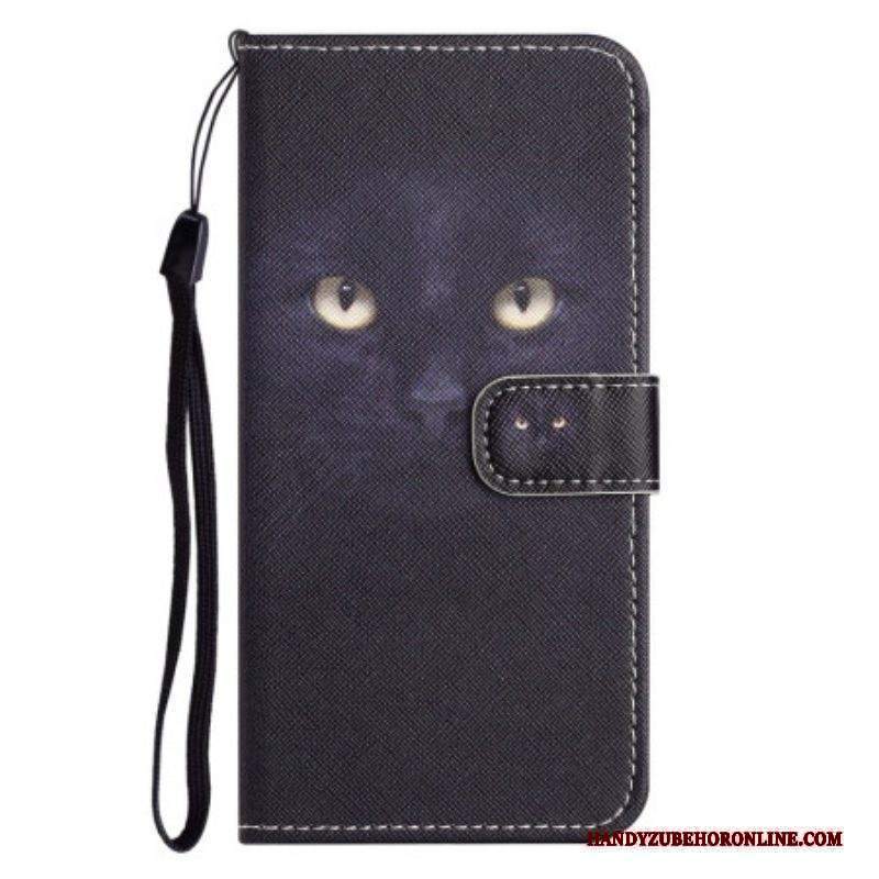 Custodia in pelle Xiaomi Redmi Note 12 4G Gatto Dagli Occhi Verdi Con Cordino