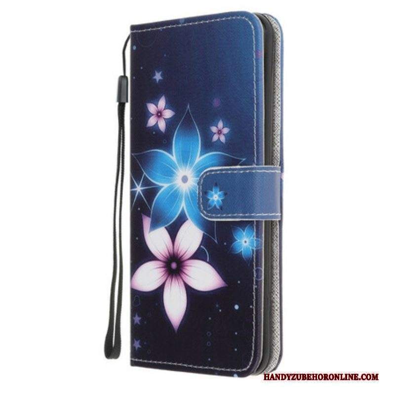 Custodia in pelle iPhone 13 Mini Cinturino Lunare Fiori