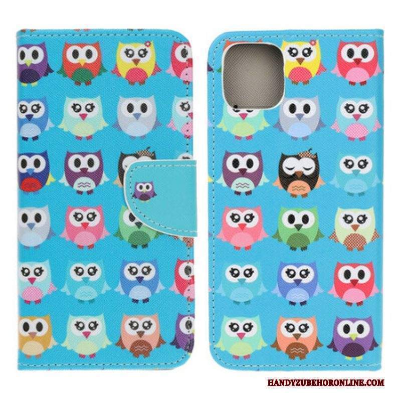 Custodia in pelle iPhone 13 Mini Gufi Multipli