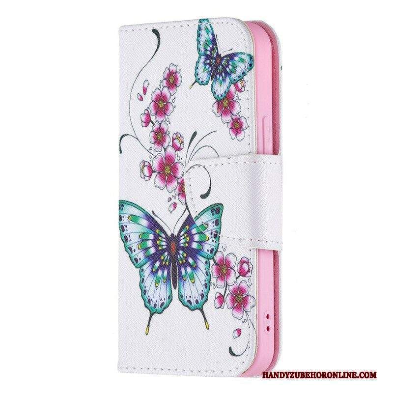 Custodia in pelle iPhone 13 Mini Meravigliose Farfalle