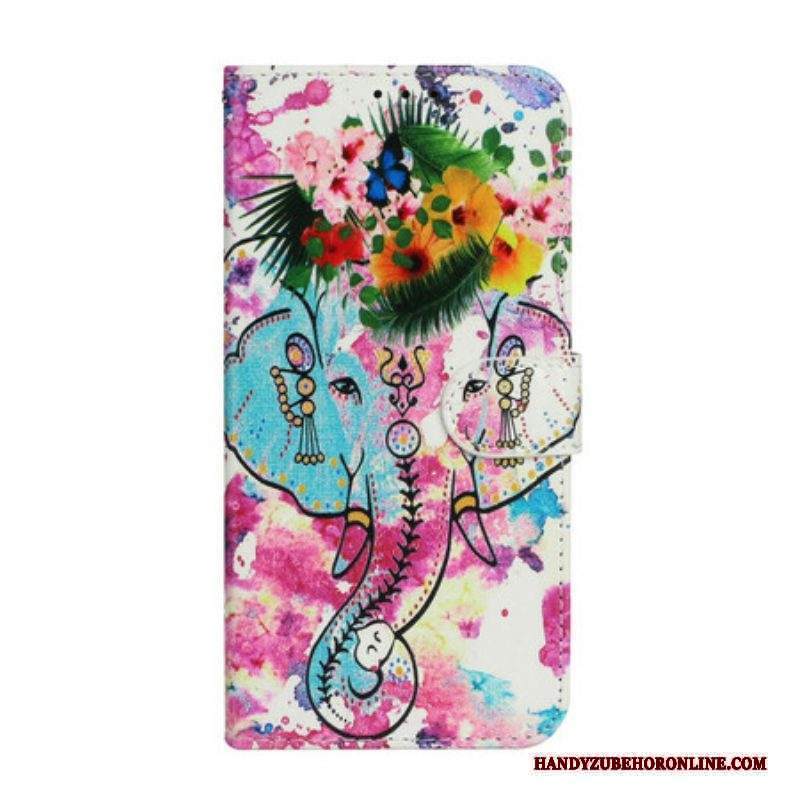 Custodia in pelle iPhone 13 Mini Pittura Dell'elefante