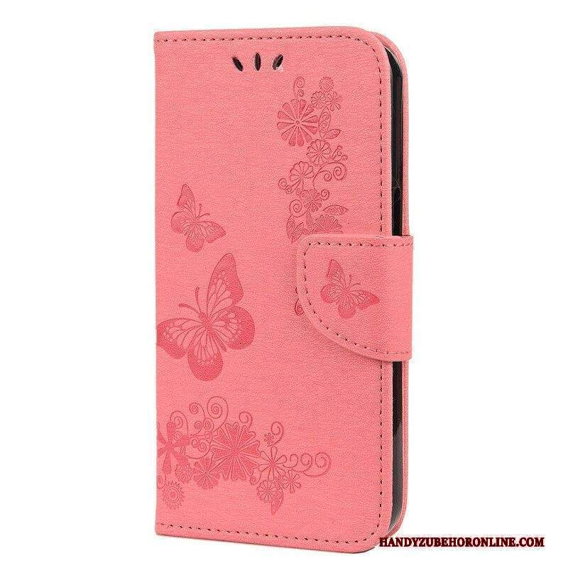 Custodia in pelle iPhone 13 Mini Splendide Farfalle Cinturino