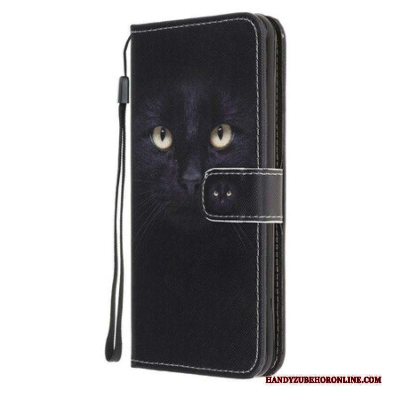 Custodia in pelle iPhone 13 Mini Strappy Occhi Di Gatto Nero