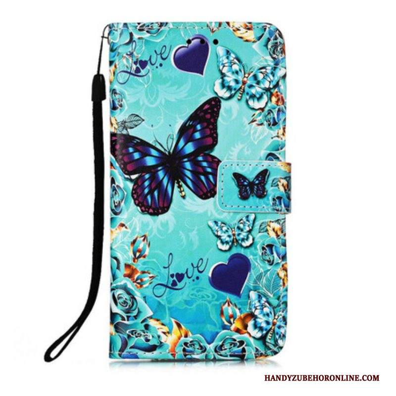 Custodia in pelle iPhone 13 Pro Amo Le Farfalle Strappy