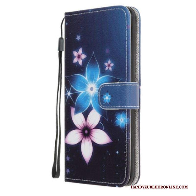 Custodia in pelle iPhone 13 Pro Cinturino Lunare Fiori