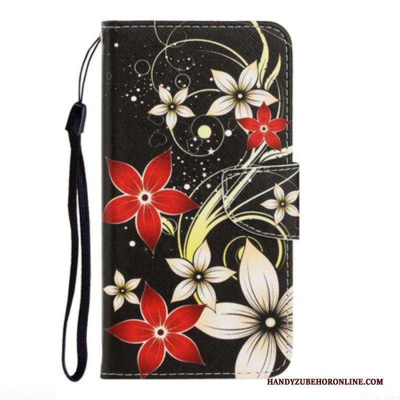 Custodia in pelle iPhone 13 Pro Fiori Strappy Colorati