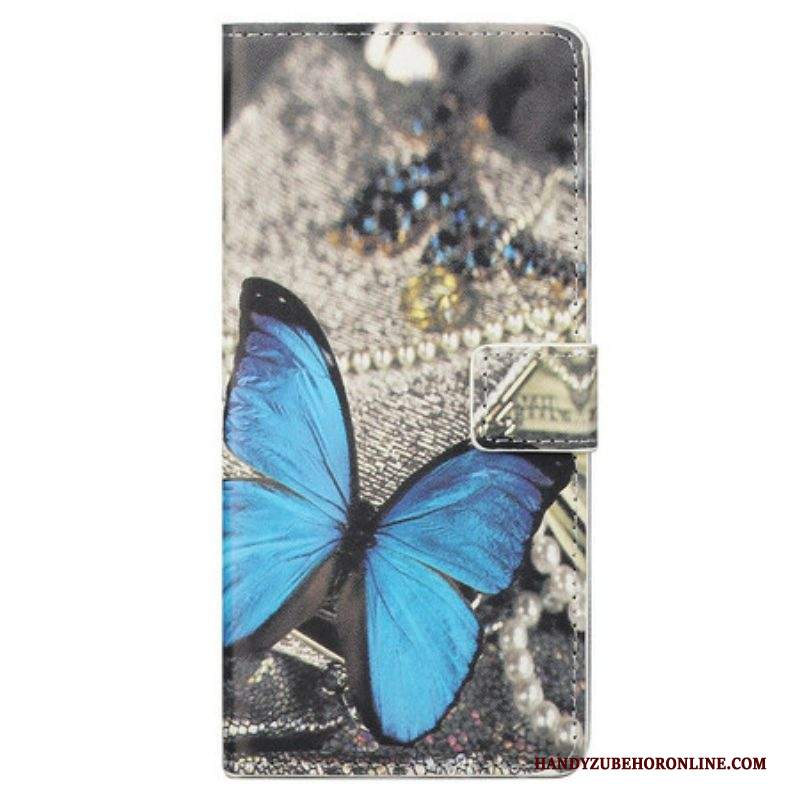 Custodia in pelle iPhone 13 Pro Max Farfalla Blu