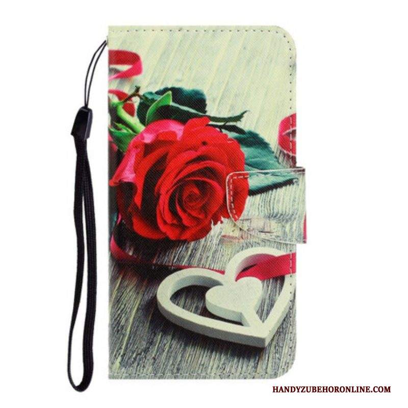 Custodia in pelle iPhone 13 Pro Rosa Romantica Con Cinturino