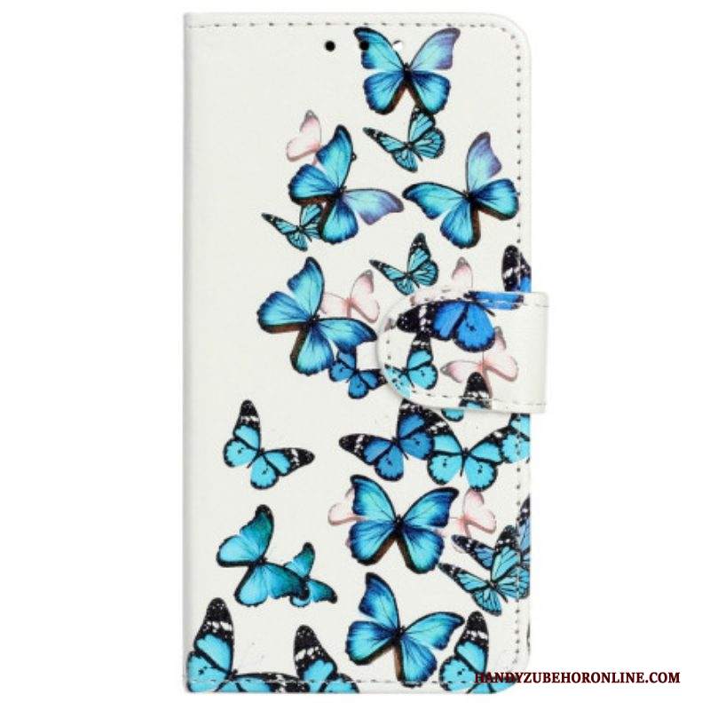 Custodia in pelle iPhone 14 Farfalle In Volo