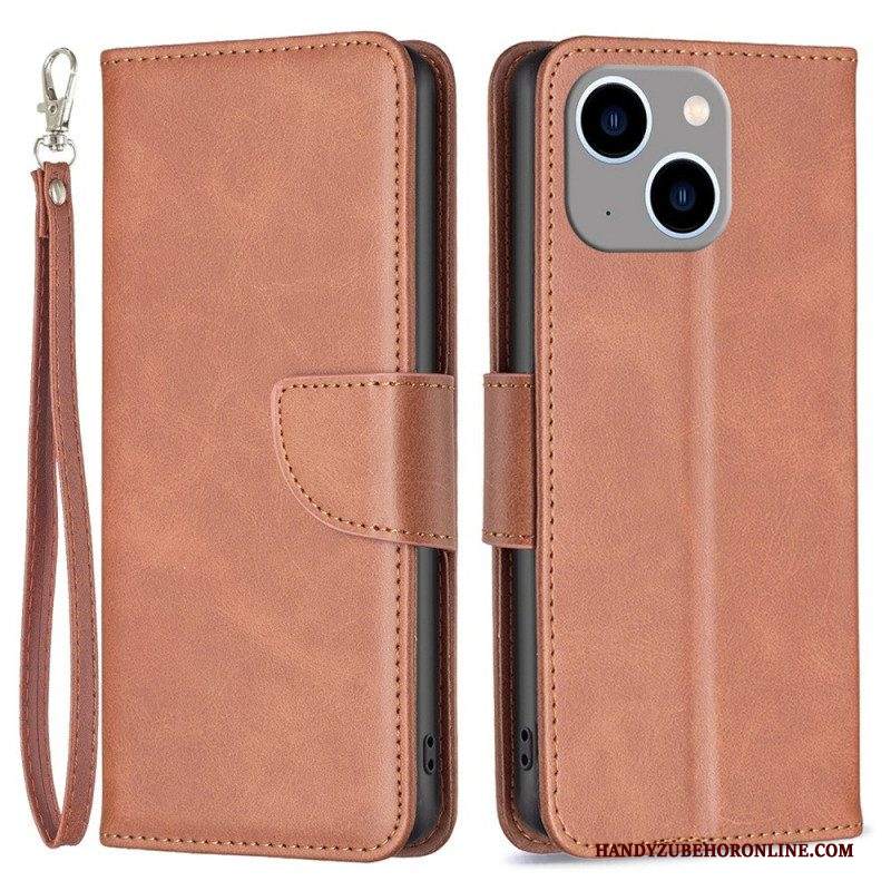 Custodia in pelle iPhone 14 Plus Folio Cover Lembo Liscio Obliquo