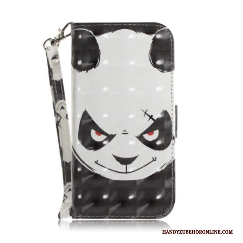 Custodia in pelle iPhone 14 Plus Panda Arrabbiato Con Cordino