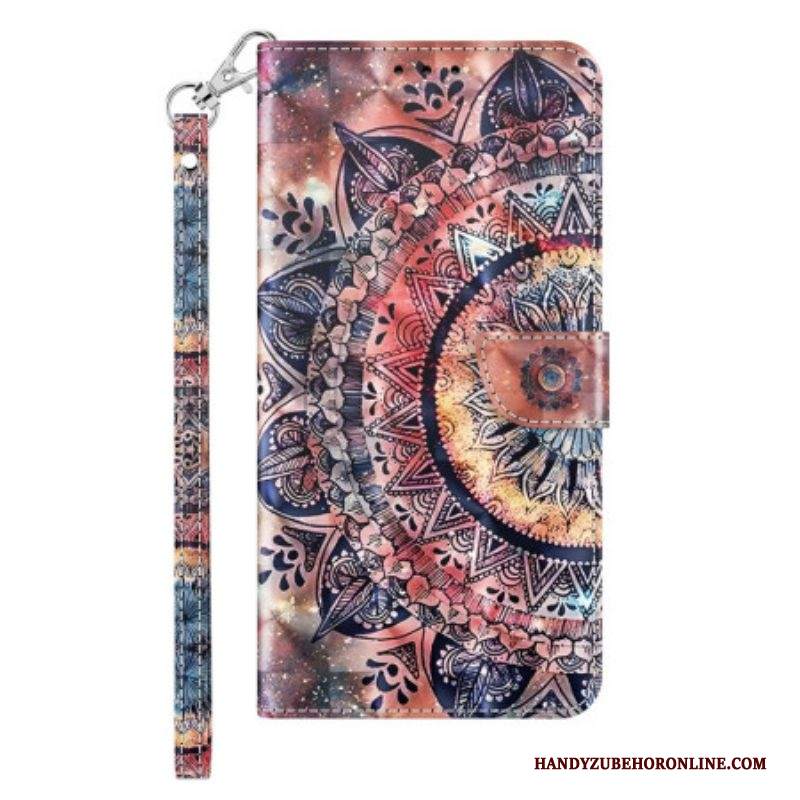 Custodia in pelle iPhone 14 Pro Colorato Mandala Strappy