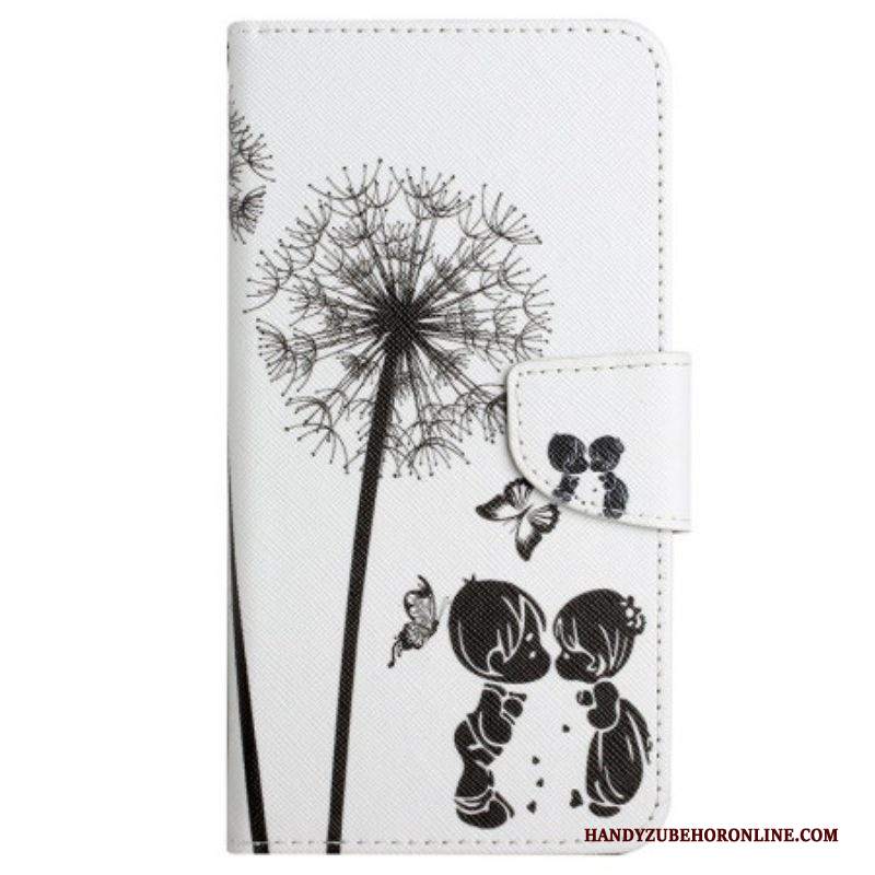 Custodia in pelle iPhone 15 Amore Tarassaco Con Cinturino