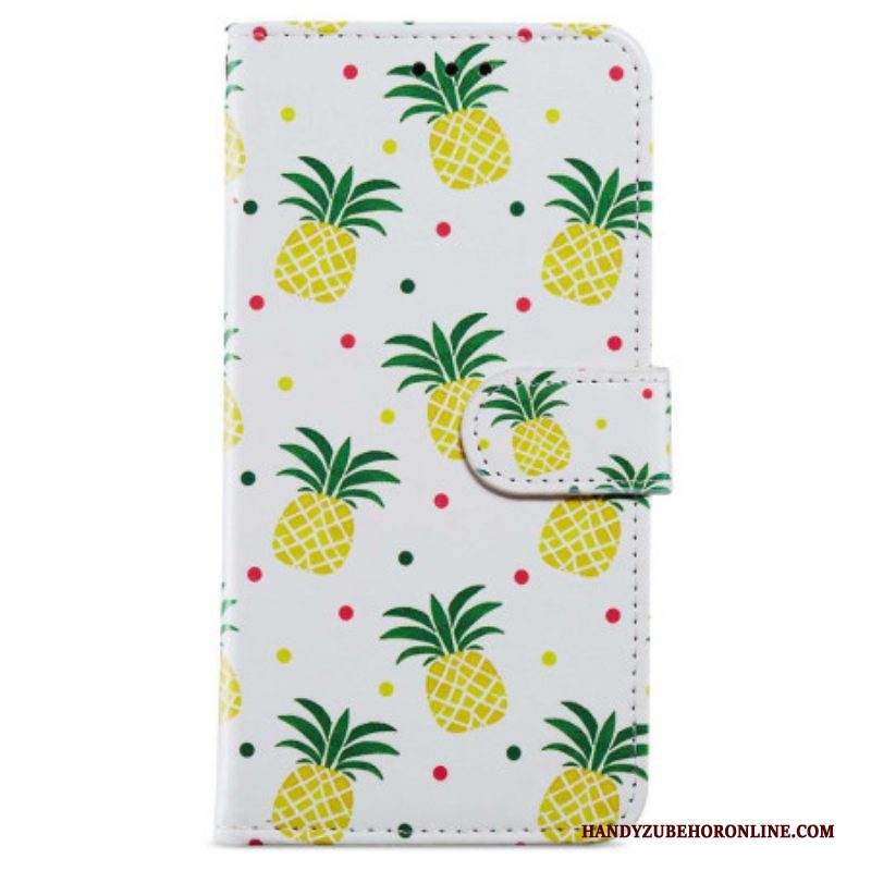 Custodia in pelle iPhone 15 Ananas Con Cinturino