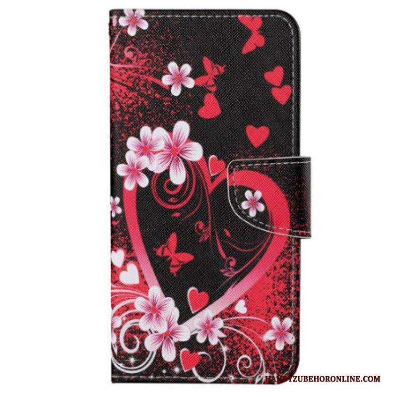 Custodia in pelle iPhone 15 Cuori Con Cordino