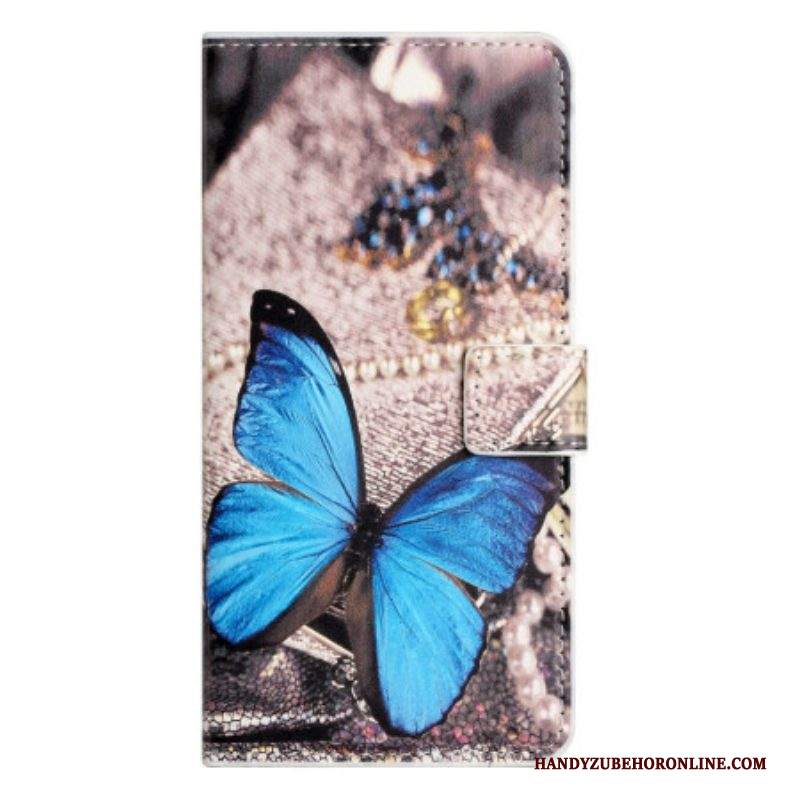 Custodia in pelle iPhone 15 Farfalla Blu