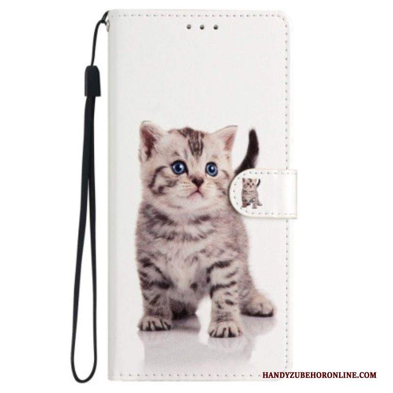 Custodia in pelle iPhone 15 Plus Gattino Con Cinturino