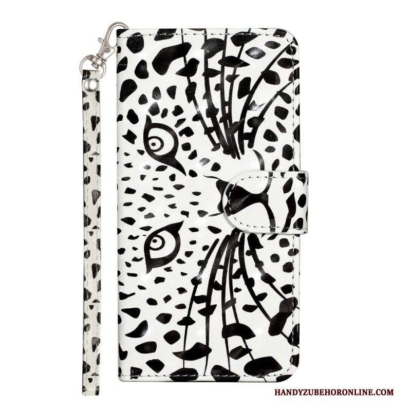 Custodia in pelle iPhone 15 Plus Leopardo 3d Con Cinturino