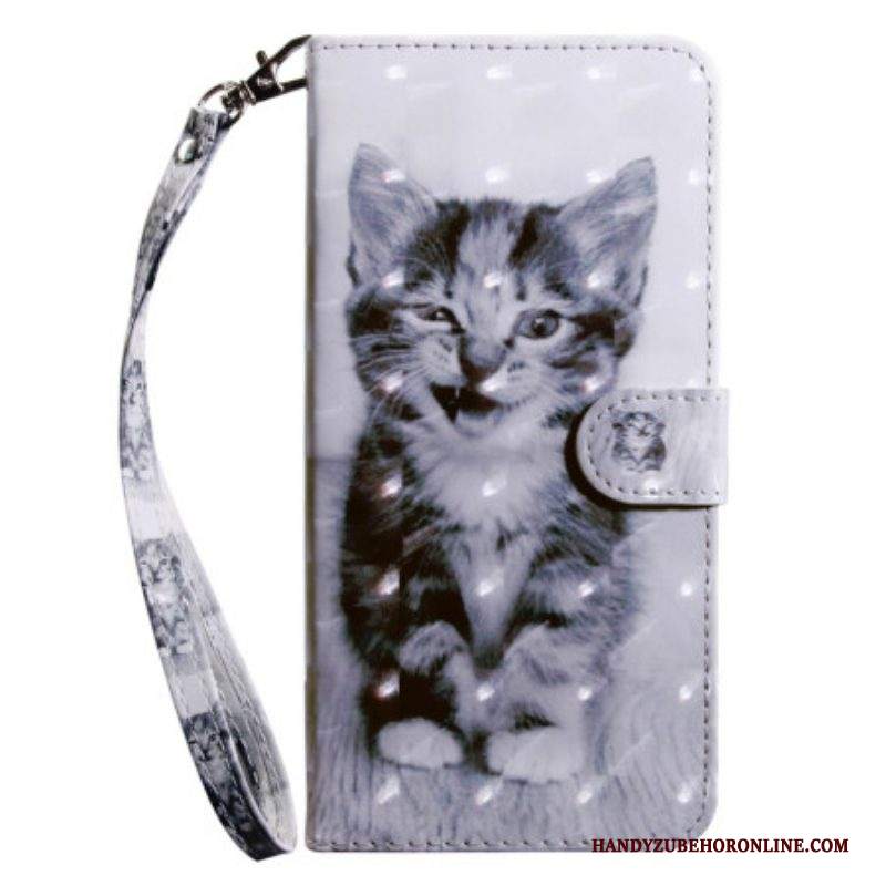 Custodia in pelle iPhone 15 Pro Gattino Con Cinturino