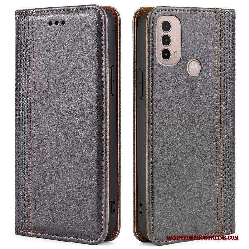 Folio Cover Moto E40 / E30 / E20 Custodia in pelle Cuciture In Pelle Crosta Litchi