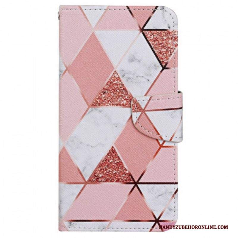 Folio Cover Samsung Galaxy A13 Marmo E Paillettes Con Cinturino