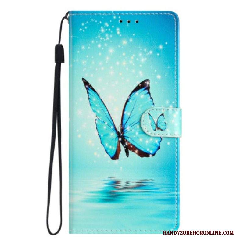 Folio Cover Samsung Galaxy A53 5G Farfalle Blu Con Cinturino