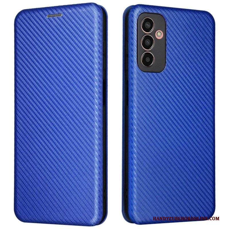 Folio Cover Samsung Galaxy M13 Custodia in pelle Fibra Di Carbonio