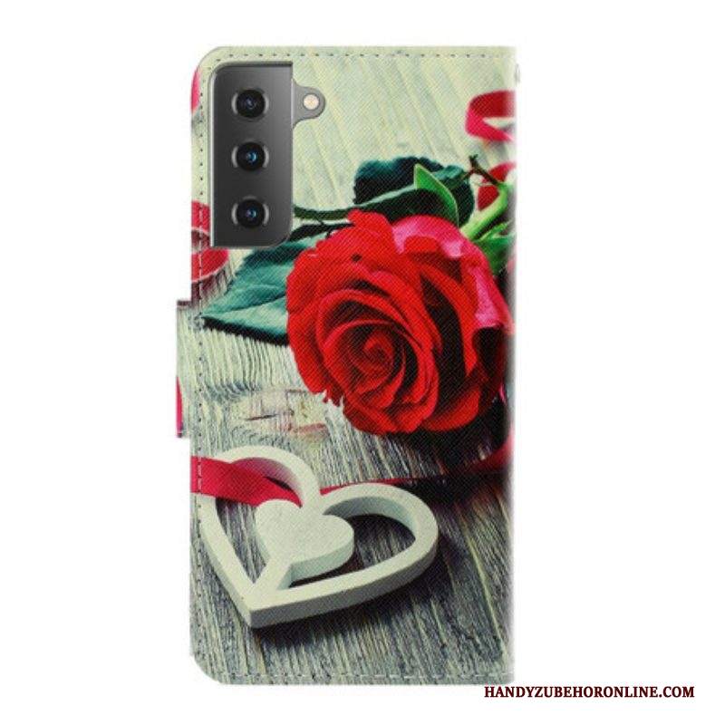 Folio Cover Samsung Galaxy S21 Plus 5G Rosa Romantica Con Cinturino