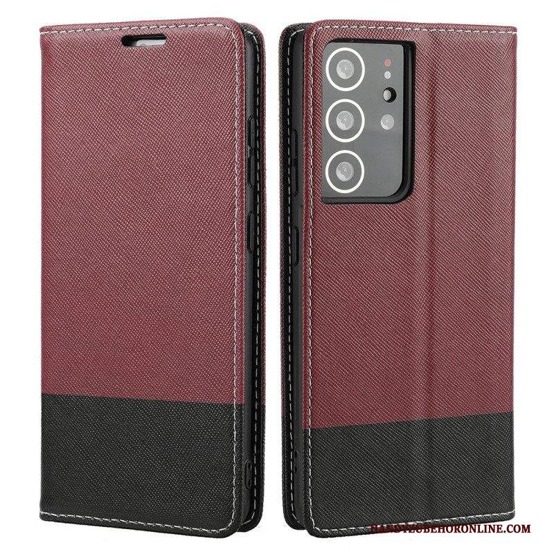 Folio Cover Samsung Galaxy S21 Ultra 5G Custodia in pelle Ecopelle Testurizzata Bicolore