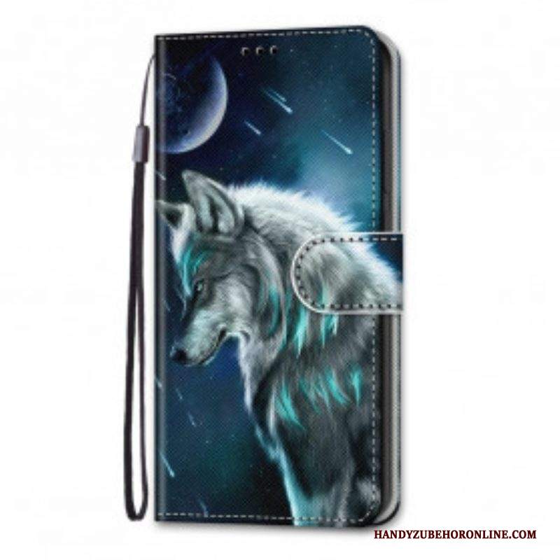 Folio Cover Samsung Galaxy S21 Ultra 5G Lupo Sotto Una Pioggia Di Stelle