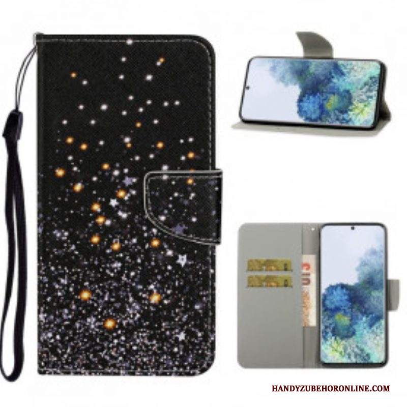 Folio Cover Samsung Galaxy S21 Ultra 5G Stelle E Paillettes Con Cordino