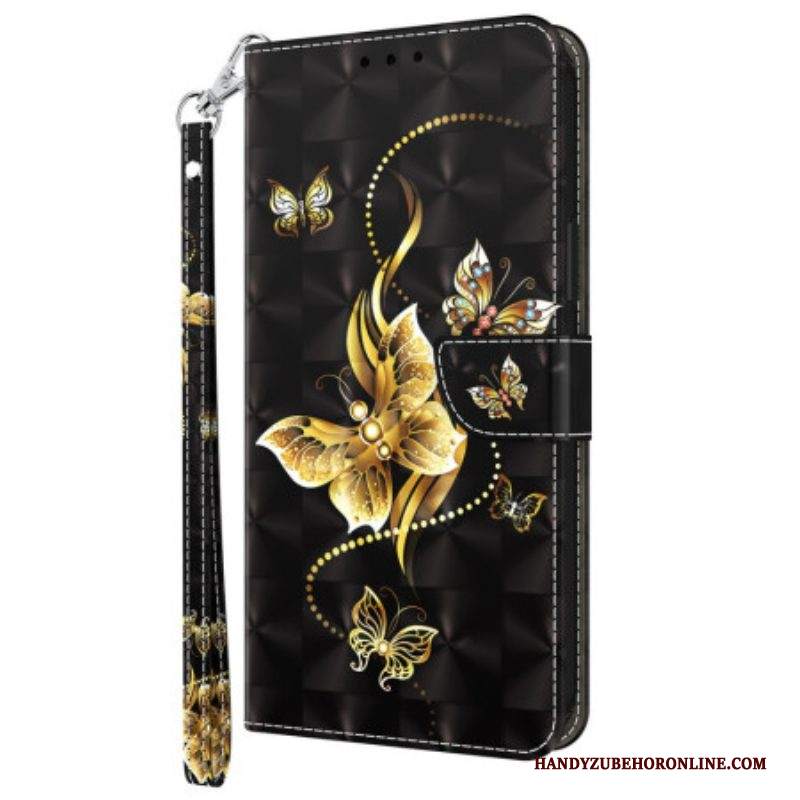 Folio Cover Samsung Galaxy S23 5G Cinturino In Oro Con Farfalle