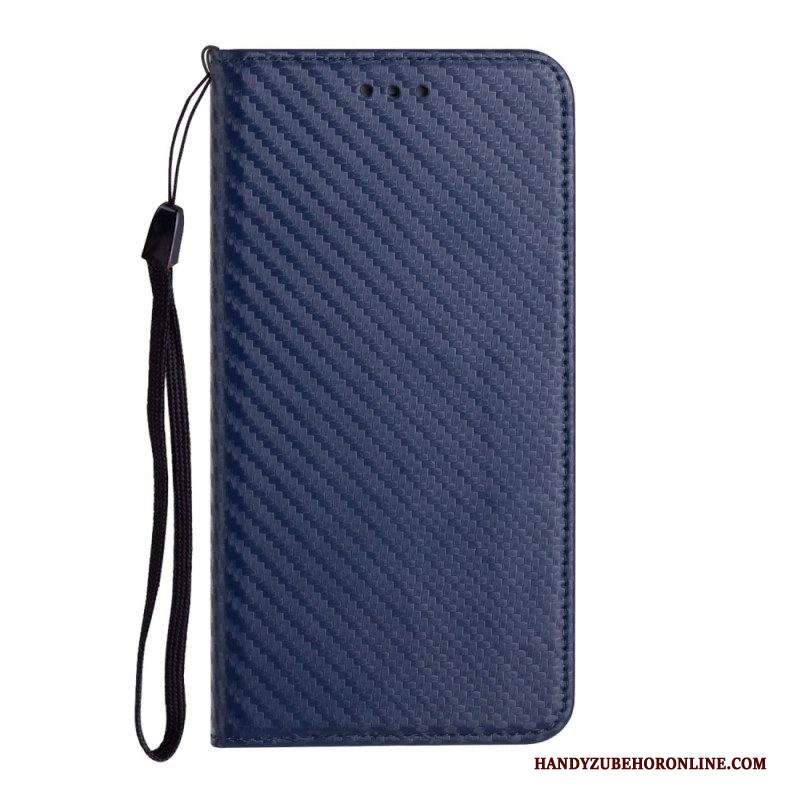 Folio Cover Samsung Galaxy S23 Ultra 5G Custodia in pelle Stile In Fibra Di Carbonio Con Cinturino