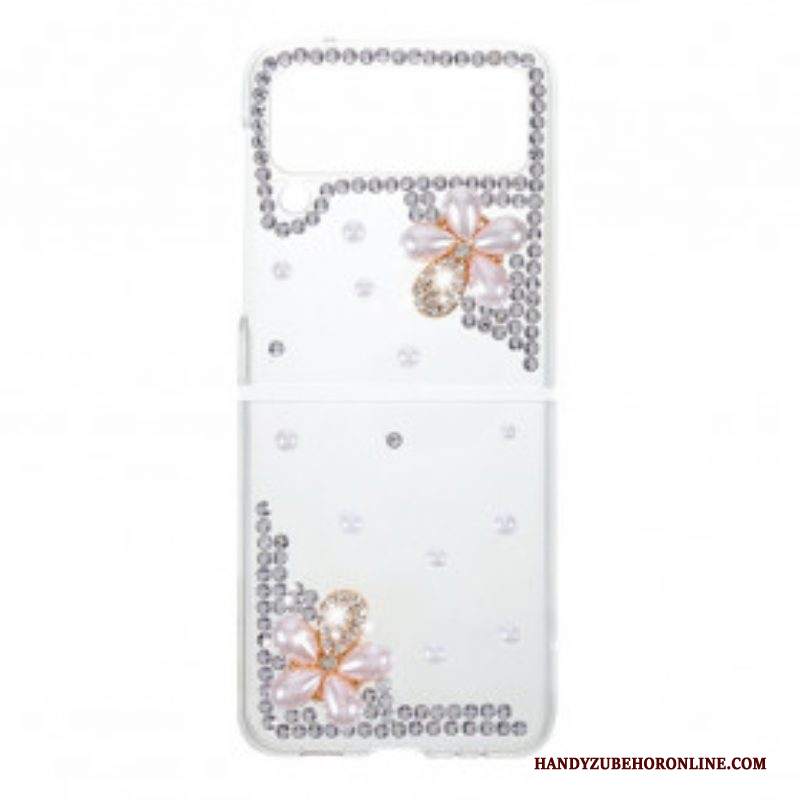 Folio Cover Samsung Galaxy Z Flip 3 5G Custodia in pelle Pietre Preziose