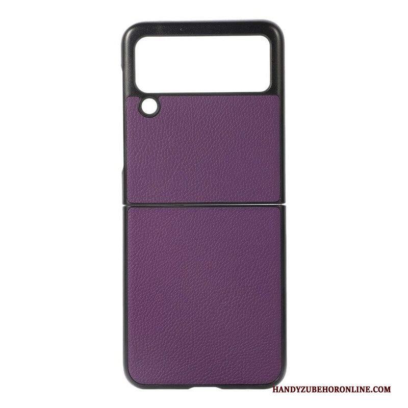 Folio Cover Samsung Galaxy Z Flip 3 5G Custodia in pelle Vera Pelle Di Litchi