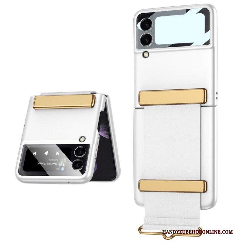 Folio Cover Samsung Galaxy Z Flip 3 5G Custodia in pelle Vetro Temperato Con Cinturino Gkk