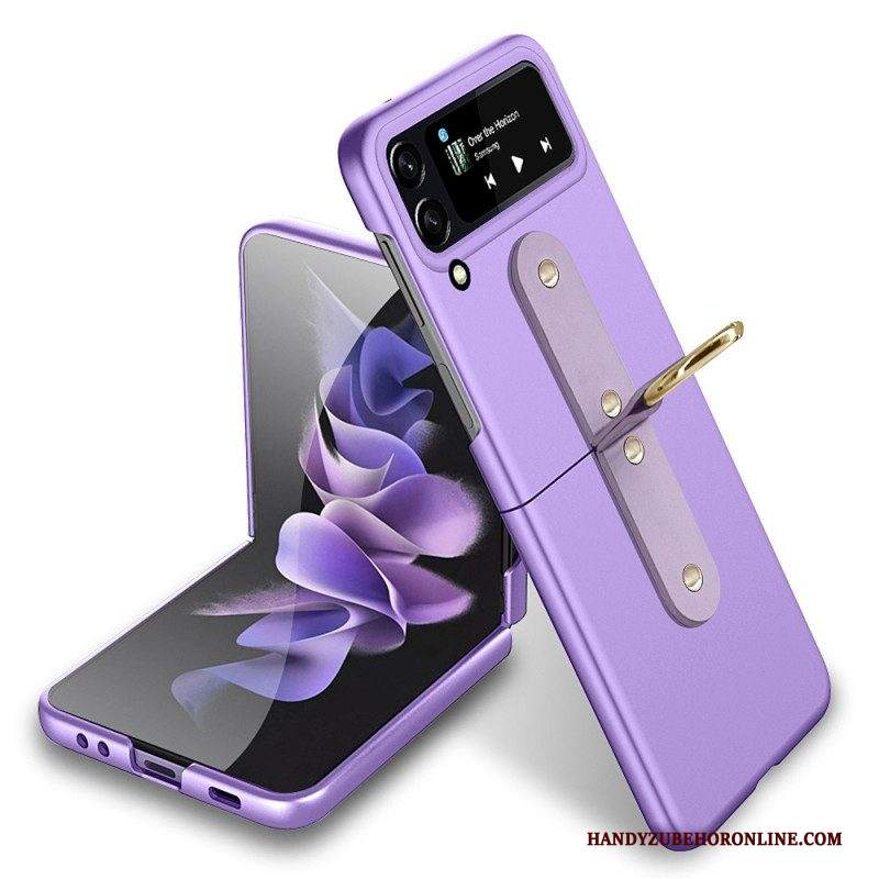 Folio Cover Samsung Galaxy Z Flip 4 Custodia in pelle Anello Di Metallo