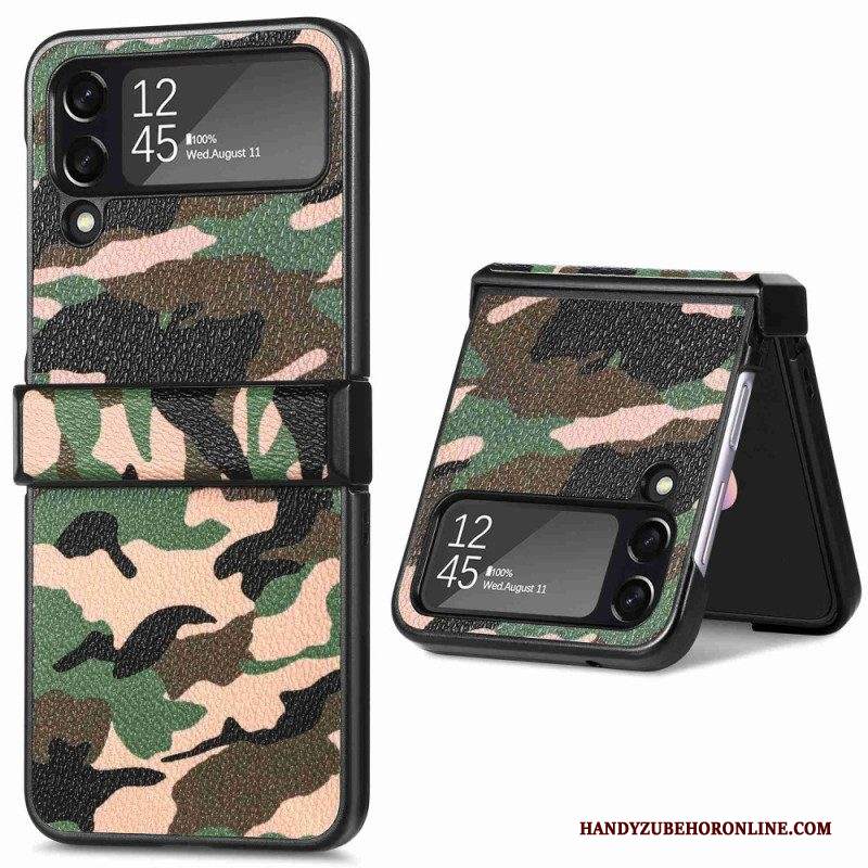 Folio Cover Samsung Galaxy Z Flip 4 Custodia in pelle Camuffamento Militare